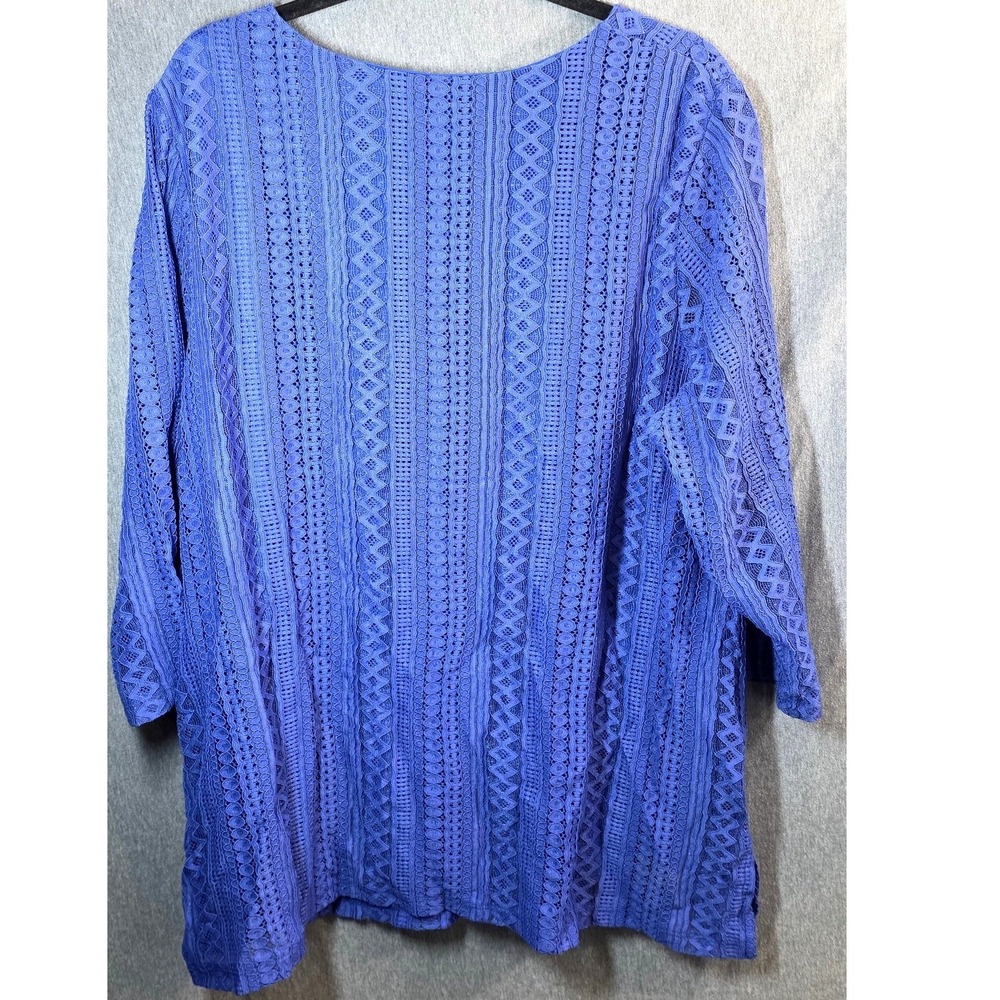 JM Collection Tunic Top Plus Size 3X XXX Blue Lace Overlay Keyhole Neck 3/4 Slvs - Picture 2 of 9